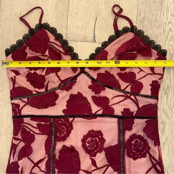 Lulus Alluring Dream Burgundy Floral Mesh Lace Trumpet Midi Dress Red - Size M - Picture 7 of 10